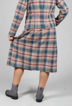 Elastic Waist Plaid Cotton Skirt in Sand
