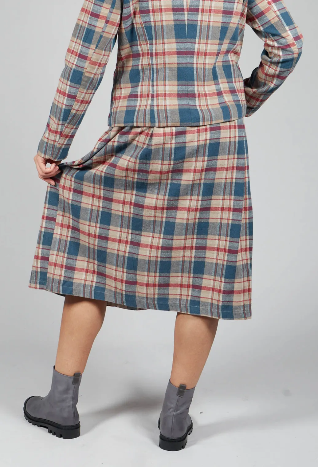 Elastic Waist Plaid Cotton Skirt in Sand