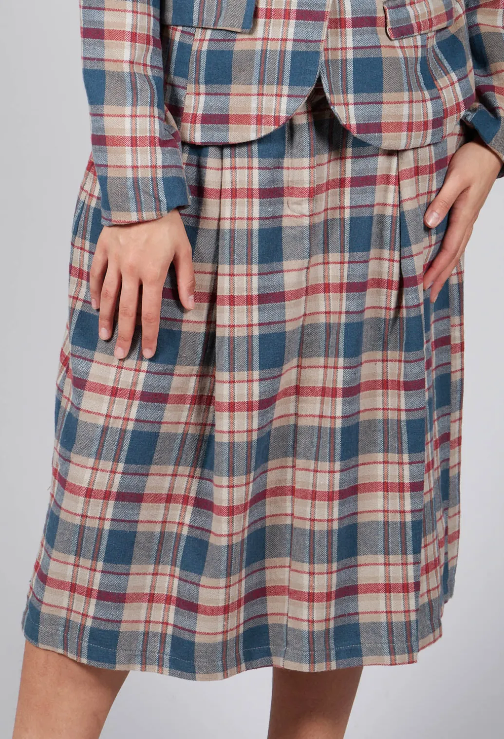 Elastic Waist Plaid Cotton Skirt in Sand