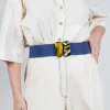 Elasticated Belt with Feature Clasp Buckle in Blue