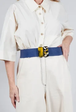 Elasticated Belt with Feature Clasp Buckle in Blue