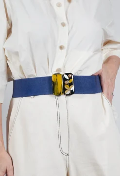 Elasticated Belt with Feature Clasp Buckle in Blue