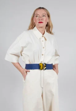 Elasticated Belt with Feature Clasp Buckle in Blue
