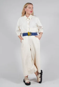 Elasticated Belt with Feature Clasp Buckle in Blue