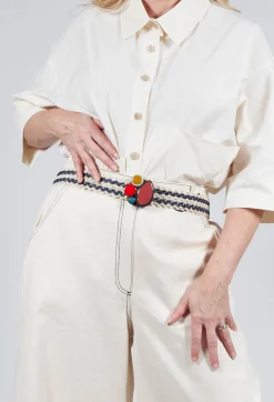 Elasticated Natural Woven Belt with Multicolour Buckle