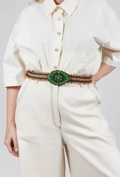 Elasticated Natural Woven Belt with Large Feature Buckle