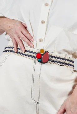 Elasticated Natural Woven Belt with Multicolour Buckle