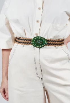 Elasticated Natural Woven Belt with Large Feature Buckle