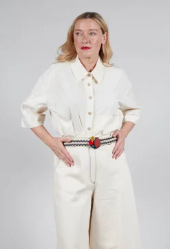 Elasticated Natural Woven Belt with Multicolour Buckle