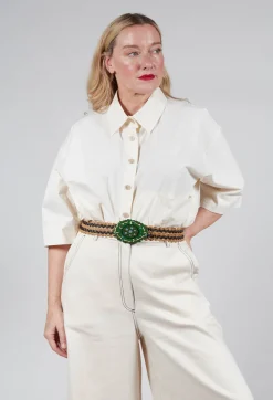 Elasticated Natural Woven Belt with Large Feature Buckle
