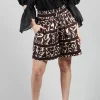 Elasticated Waistband Shorts in Brown Print