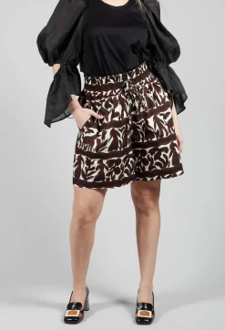 Elasticated Waistband Shorts in Brown Print
