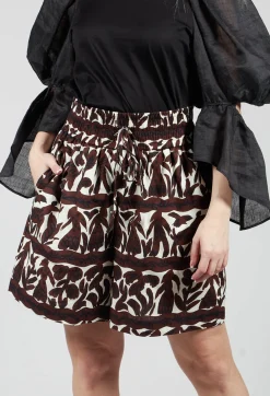 Elasticated Waistband Shorts in Brown Print