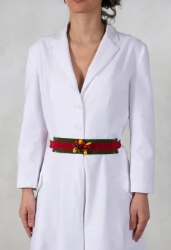 Embellished Ribbon Belt in Gross Olive/Red