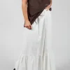 Embroidered Midi Skirt with Peplum in Chalk