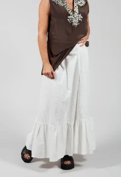 Embroidered Midi Skirt with Peplum in Chalk