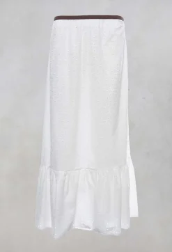 Embroidered Midi Skirt with Peplum in Chalk