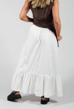 Embroidered Midi Skirt with Peplum in Chalk