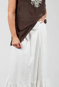 Embroidered Midi Skirt with Peplum in Chalk