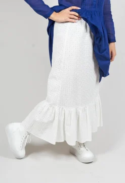 Embroidered Midi Skirt with Peplum in Chalk