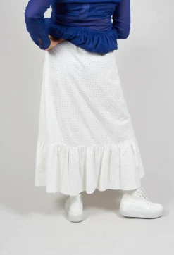 Embroidered Midi Skirt with Peplum in Chalk