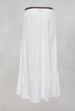 Embroidered Midi Skirt with Peplum in Chalk
