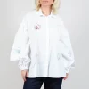 Embroidered Shirt with Elasticated Cuffs in Wite
