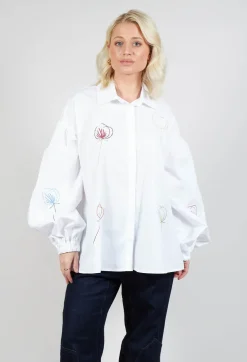 Embroidered Shirt with Elasticated Cuffs in Wite