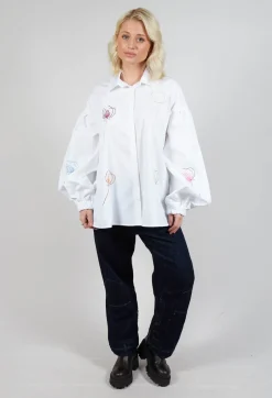 Embroidered Shirt with Elasticated Cuffs in Wite