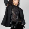 Embroidered Tie Shoulder Blazer in Black