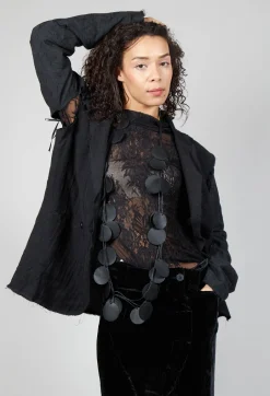 Embroidered Tie Shoulder Blazer in Black
