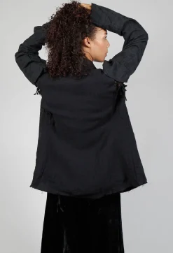 Embroidered Tie Shoulder Blazer in Black