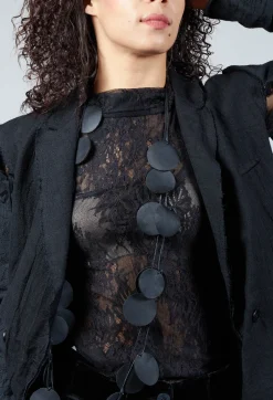 Embroidered Tie Shoulder Blazer in Black