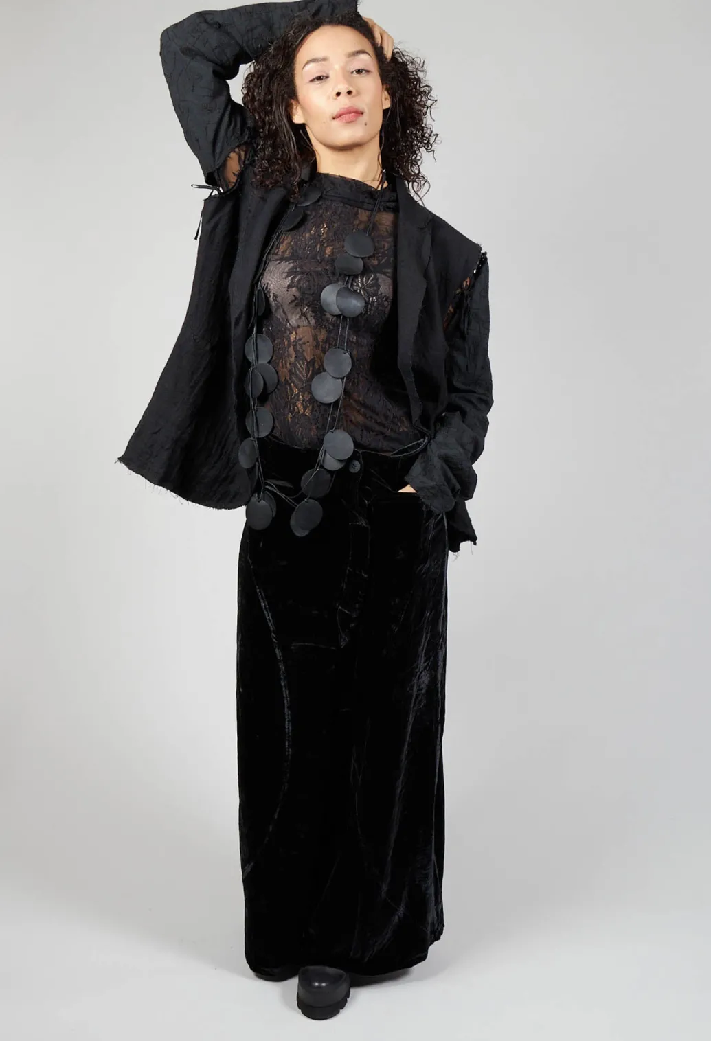 Embroidered Tie Shoulder Blazer in Black