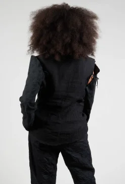 Embroidered Tie Shoulder Blazer in Black
