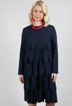 Empire Line Jersey Dress with Cut Out Feature in Blue Nights