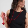 Extra Long Across Heart Necklace in Red