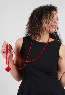 Extra Long Across Heart Necklace in Red