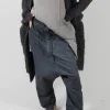 Extreme Drop Crotch Trousers with Pull Toggle Waist in Coal Cloud