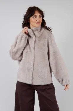 Faux Fur Jacket with High Neck in Grey