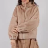 Faux Fur Jacket with High Neck in Beige