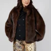 Faux Fur Jacket with High Neck in Brown