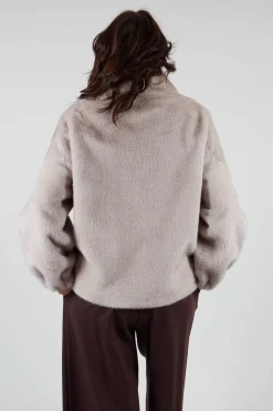 Faux Fur Jacket with High Neck in Grey
