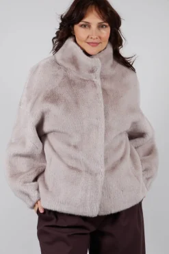 Faux Fur Jacket with High Neck in Grey