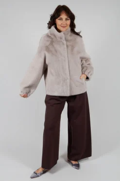 Faux Fur Jacket with High Neck in Grey