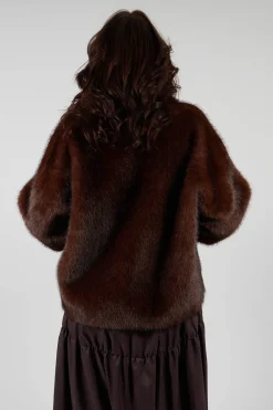 Faux Fur Jacket with High Neck in Brown