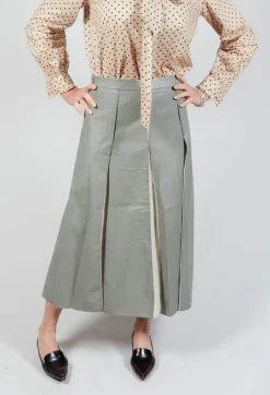 Faux Leather Georgette Skirt in Green