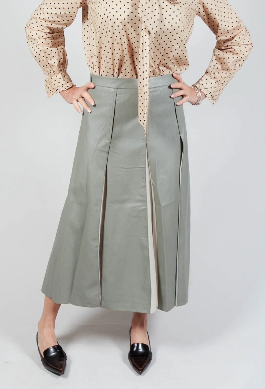 Faux Leather Georgette Skirt in Green
