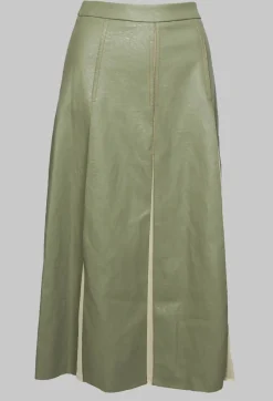 Faux Leather Georgette Skirt in Green