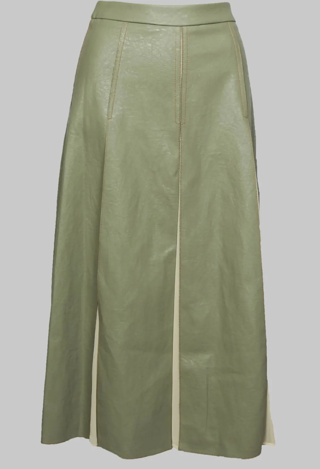 Faux Leather Georgette Skirt in Green